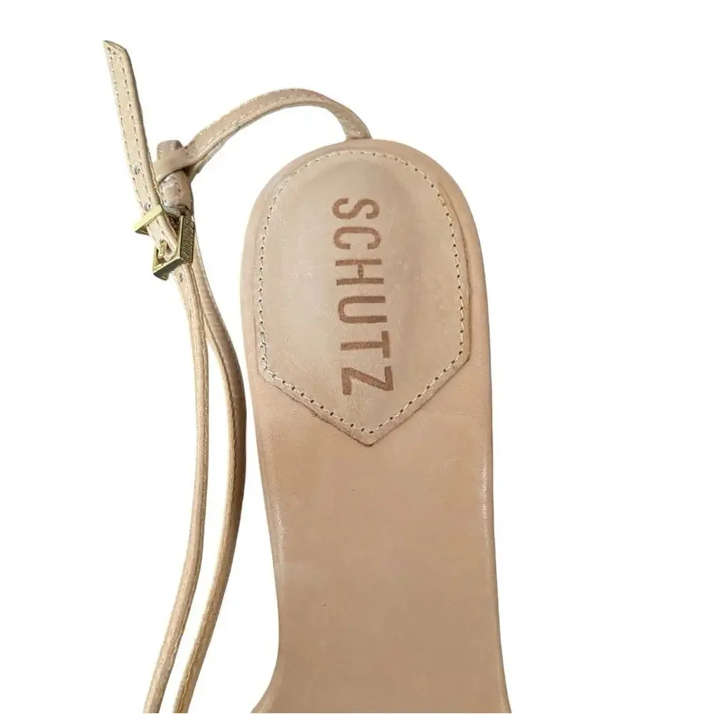 Schutz NWOB Vikki Leather Lace-Up Strappy High Heel Sandals in Nude size 8